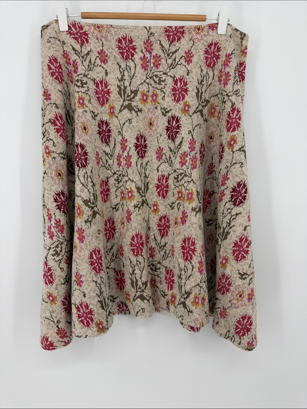 Cecilia Prado Floral Knit Midi Skirt XL Brazilian Designer Boho Cottagecore